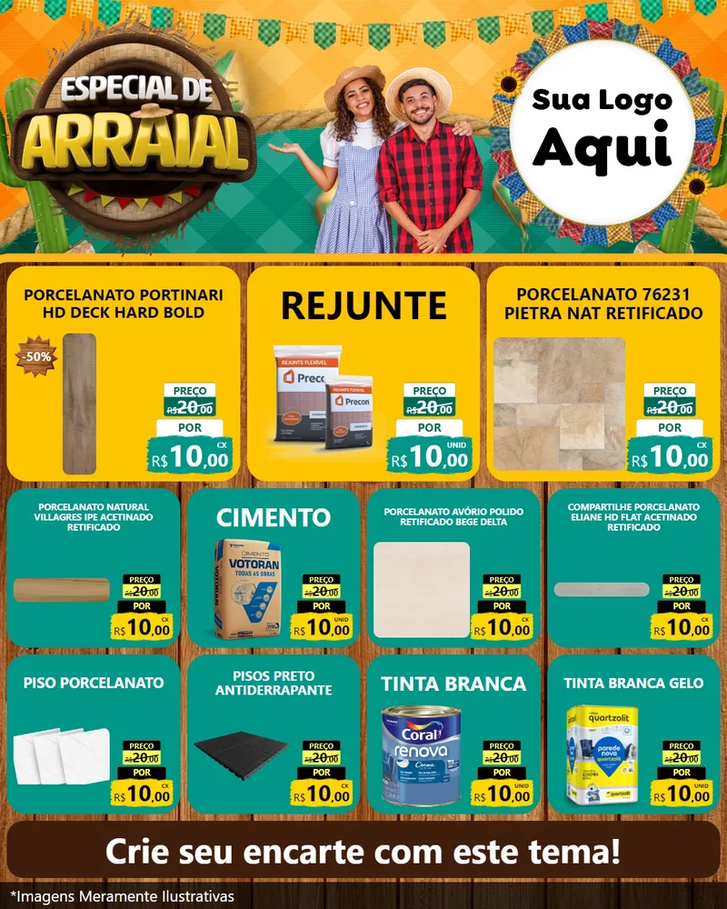 Modelo de Rede Social para Feed Instagram com o tema Especial De Arraial para Pisos e revestimentos