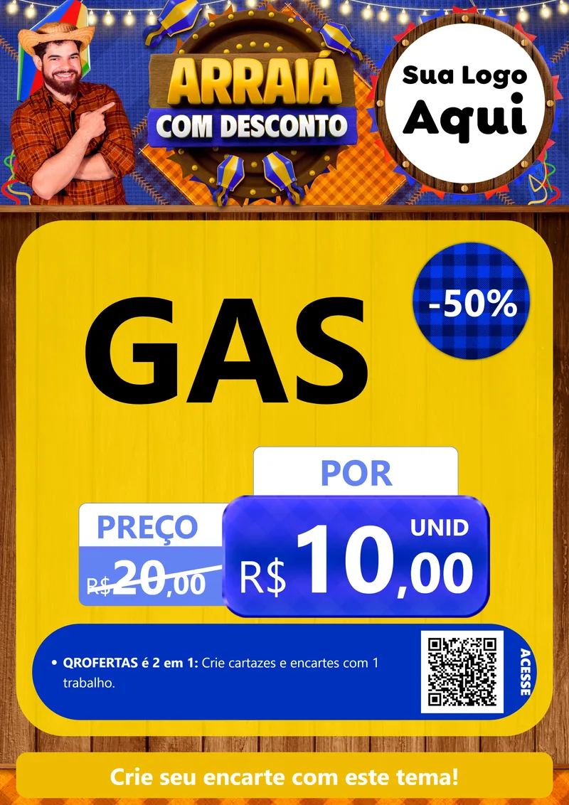 Modelo de Cartaz para Cartaz A4 Vertical com o tema Arraiá Com Desconto para Água e gás
