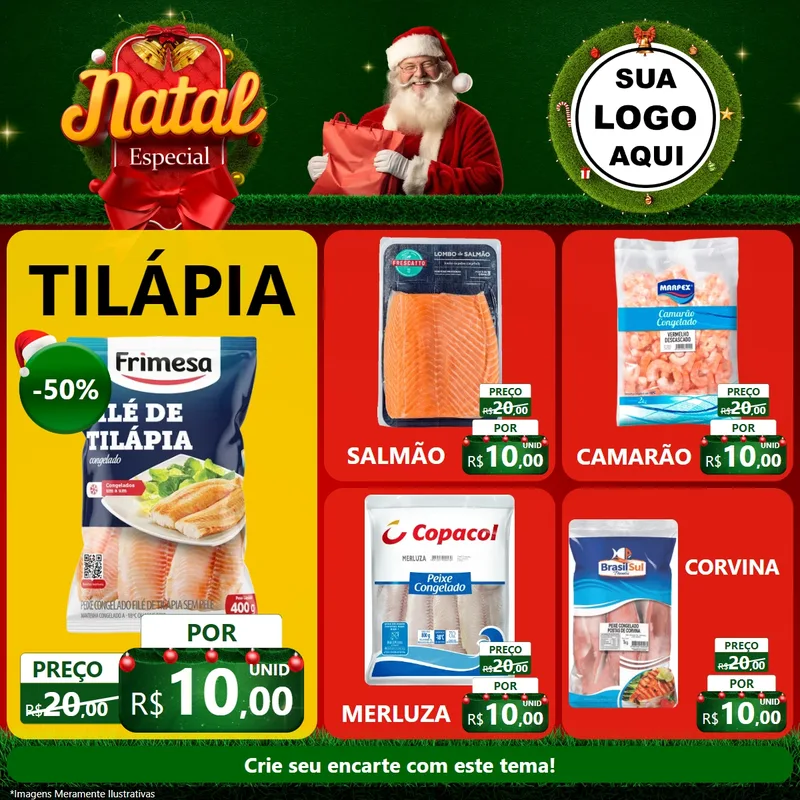 Modelo de Rede Social para Feed Facebook com o tema Natal Especial para Peixaria