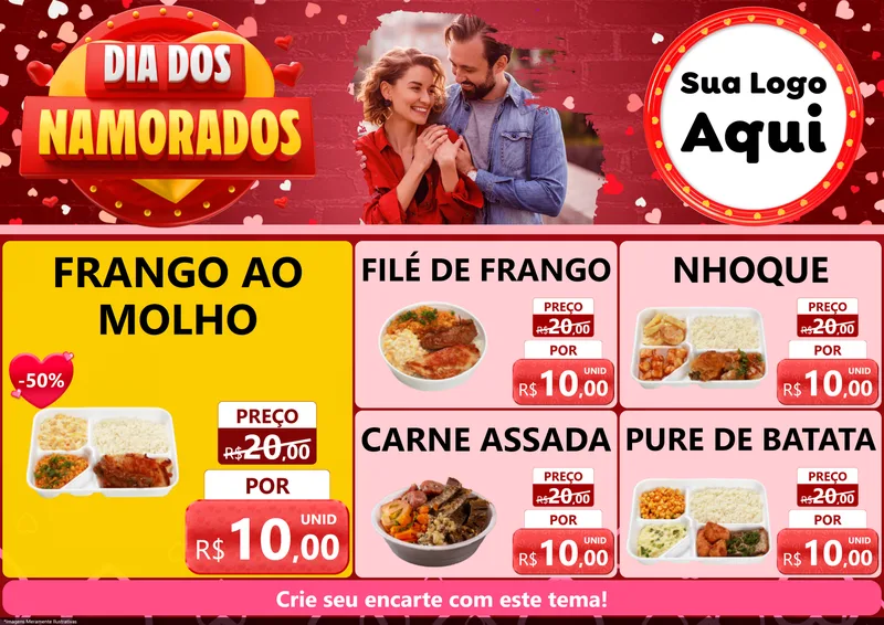 Modelo de Encarte para Encarte A4 Horizontal com o tema Dia Dos Namorados para Restaurante