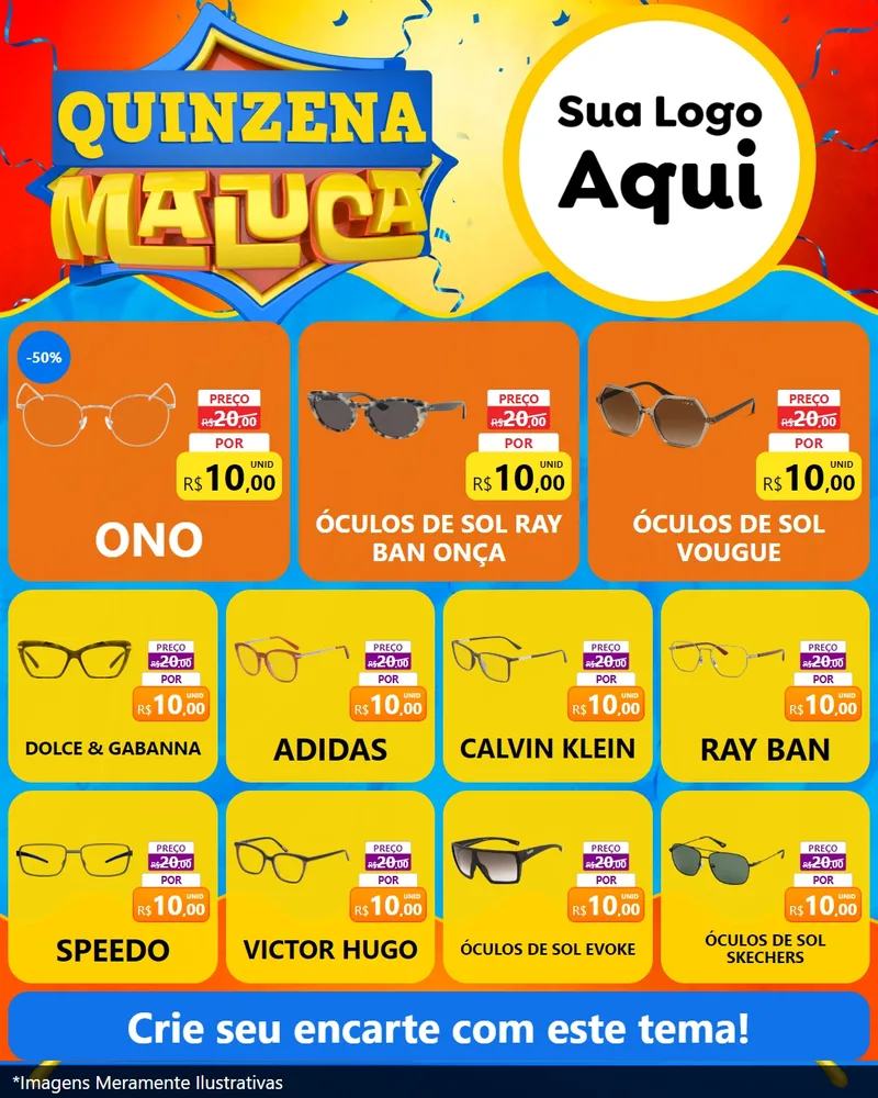 Modelo de Rede Social para Feed Instagram com o tema Quinzena Maluca para Óticas