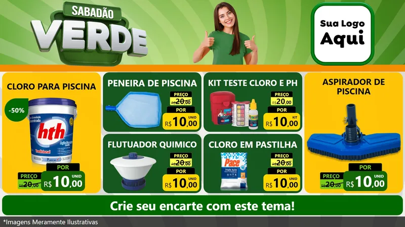 Modelo de TV para TV Horizontal com o tema Sabadão Verde para Produtos para Piscina