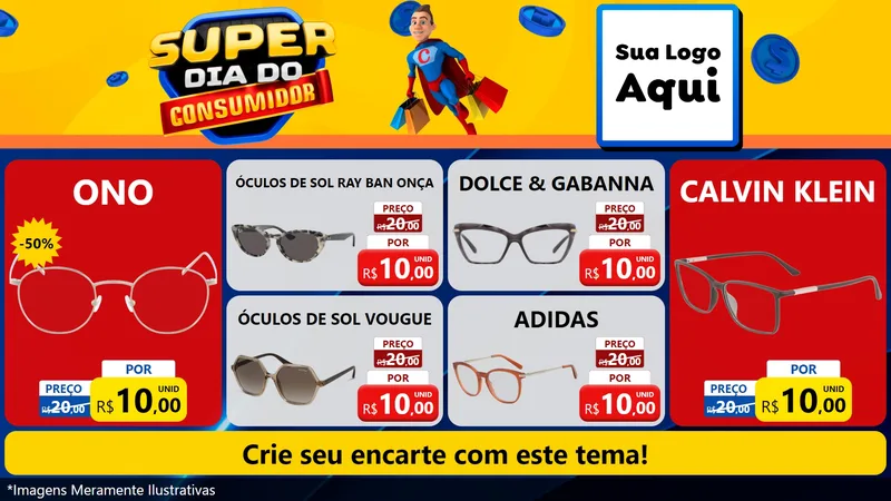 Modelo de TV para TV Horizontal com o tema Super Dia do Consumidor para Óticas