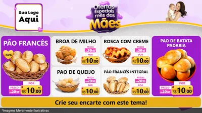 Modelo de TV para TV Horizontal com o tema Ofertas Especiais - Mês das Mães para Padaria