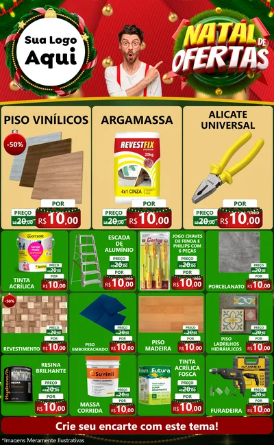 Modelo de Encarte para Encarte Grande com o tema Natal de Ofertas para Material para Construção
