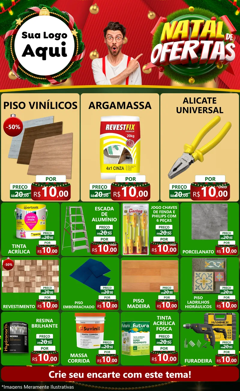 Modelo de Encarte para Encarte Grande com o tema Natal de Ofertas para Material para Construção