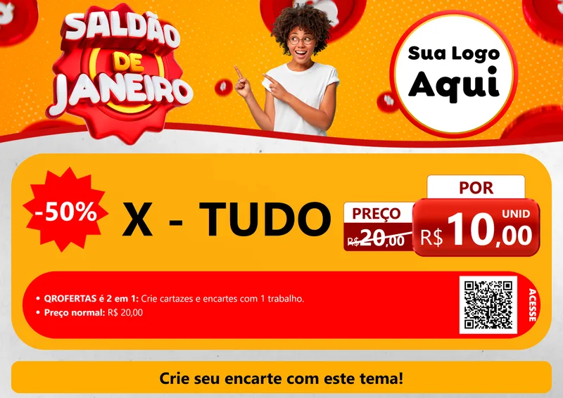 Modelo de Cartaz para Cartaz A4 Horizontal com o tema Saldão de Janeiro para Hamburgueria