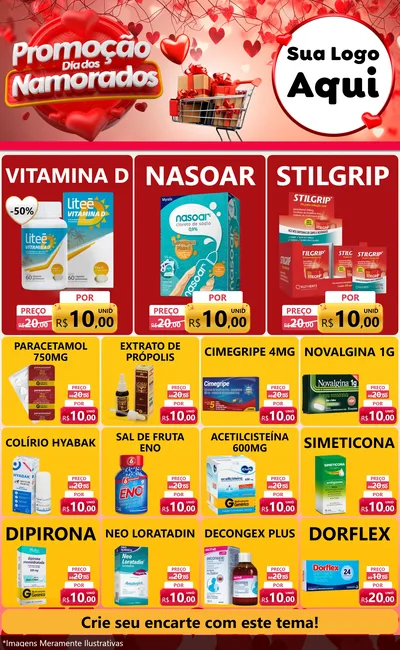 Modelo de Encarte para Encarte Grande com o tema Promoção Dia dos Namorados para Farmácia