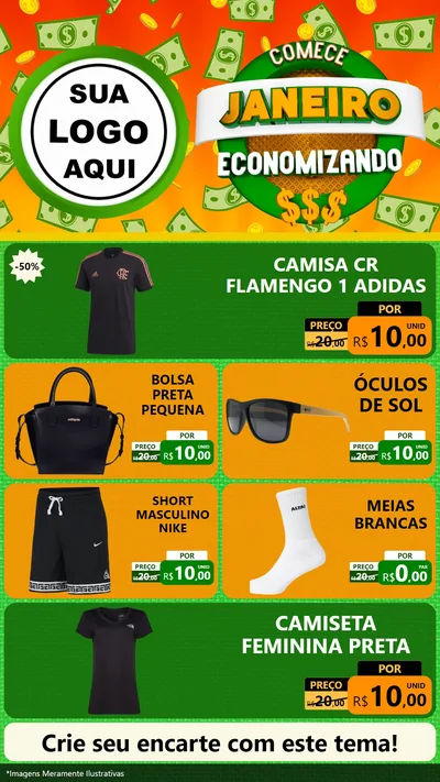 Modelo de TV para TV Vertical com o tema Comece Janeiro Economizando para Roupas e acessórios