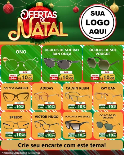 Modelo de Rede Social para Feed Instagram com o tema Ofertas de Natal para Óticas