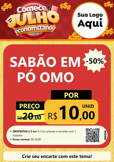 Modelo de Cartaz para Cartaz A4 Vertical com o tema Comece Julho Economizando para Produtos de Limpeza