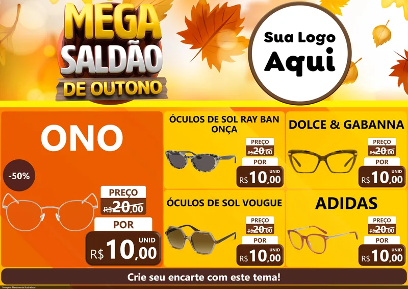 Modelo de Encarte para Encarte A4 Horizontal com o tema Mega Saldão de Outono para Óticas