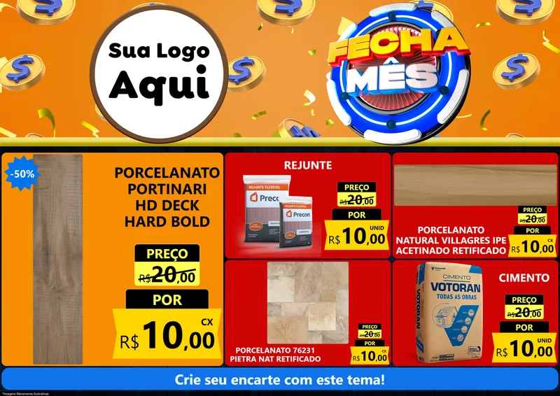Modelo de Encarte para Encarte A4 Horizontal com o tema Fecha Mês para Pisos e revestimentos