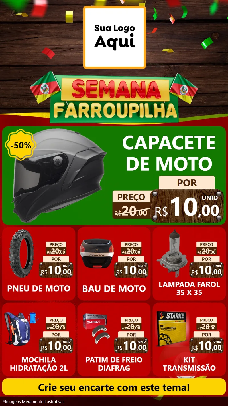 Modelo de Rede Social para Stories com o tema Semana Farroupilha para Moto peças