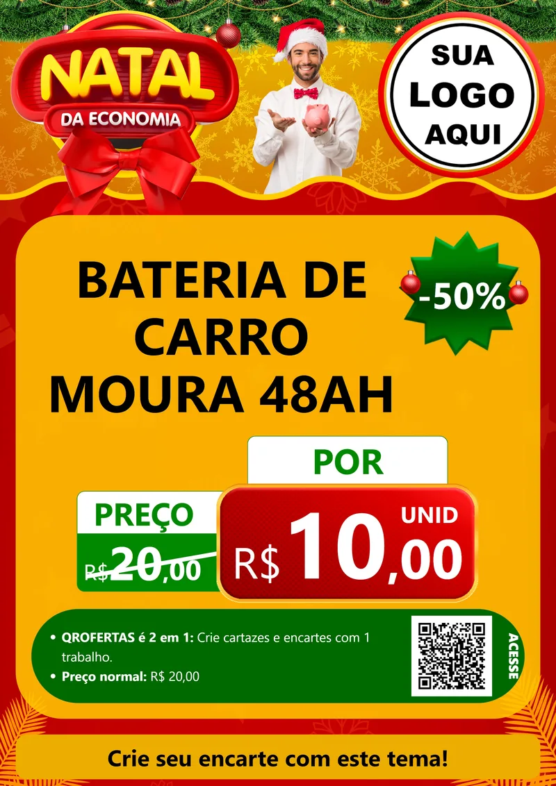 Modelo de Cartaz para Cartaz A4 Vertical com o tema Natal da Economia para Baterias Elétricas