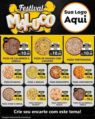 Modelo de Rede Social para Feed Instagram com o tema Festival Maluco para Pizzaria
