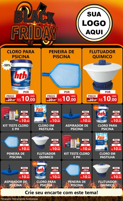 Modelo de Encarte para Encarte Grande com o tema Black Friday para Produtos para Piscina