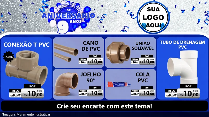 Modelo de TV para TV Horizontal com o tema Promoção de Aniversário - 9 Anos para Tubos e conexões