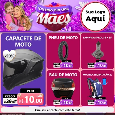 Modelo de Rede Social para Feed Facebook com o tema Sorteio Dia das Mães para Moto peças