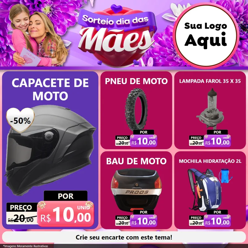 Modelo de Rede Social para Feed Facebook com o tema Sorteio Dia das Mães para Moto peças