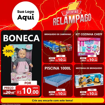 Modelo de Rede Social para Feed Facebook com o tema Ofertas Relâmpago para Brinquedos