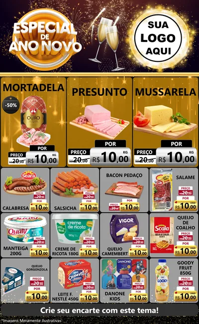 Modelo de Encarte para Encarte Grande com o tema Especial de Ano Novo para Frios e Laticínios