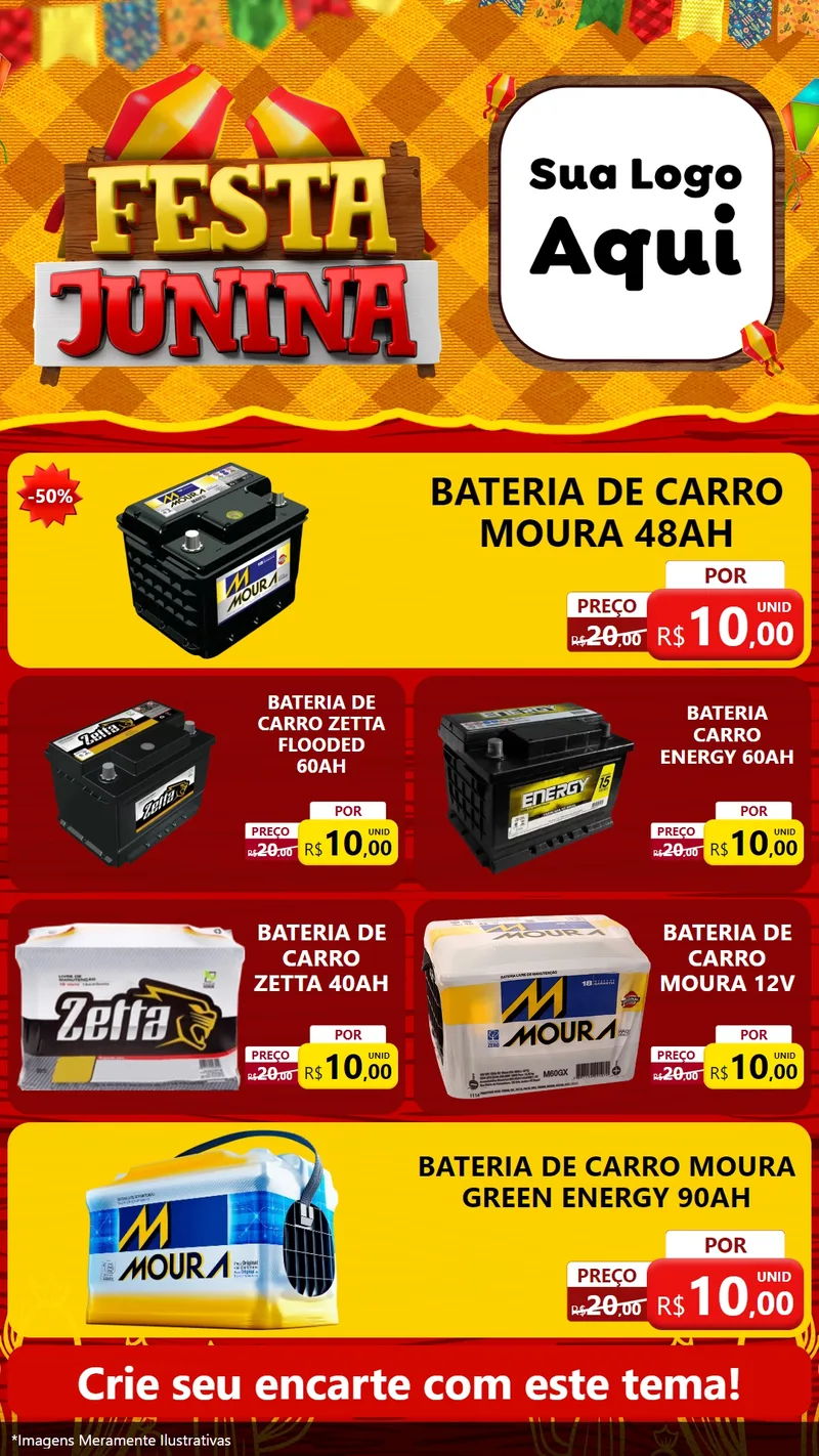 Modelo de TV para TV Vertical com o tema Festa Junina para Baterias Elétricas