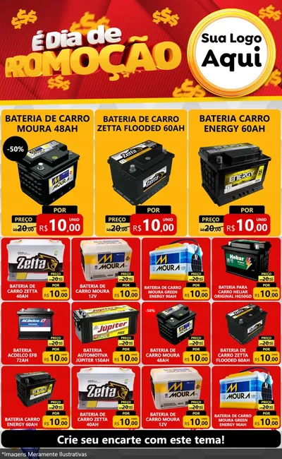 Modelo de Encarte para Encarte Grande com o tema É Dia De Promoção para Baterias Elétricas