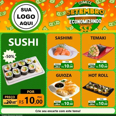 Modelo de Rede Social para Feed Facebook com o tema Comece Setembro Economizando para Comida japonesa