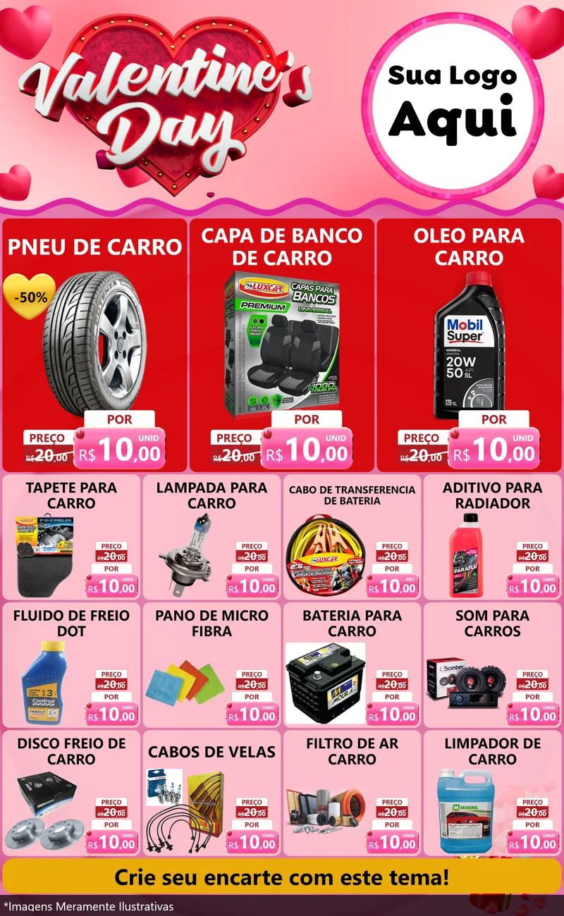 Modelo de Encarte para Encarte Grande com o tema Valentine's Day para Auto peças