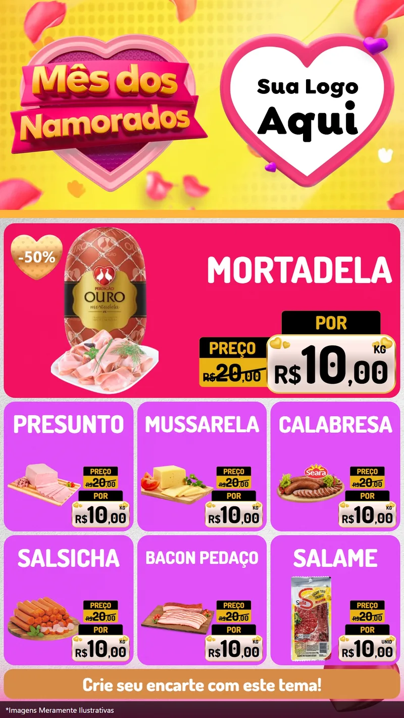 Modelo de Rede Social para Stories com o tema Mês dos Namorados para Frios e Laticínios