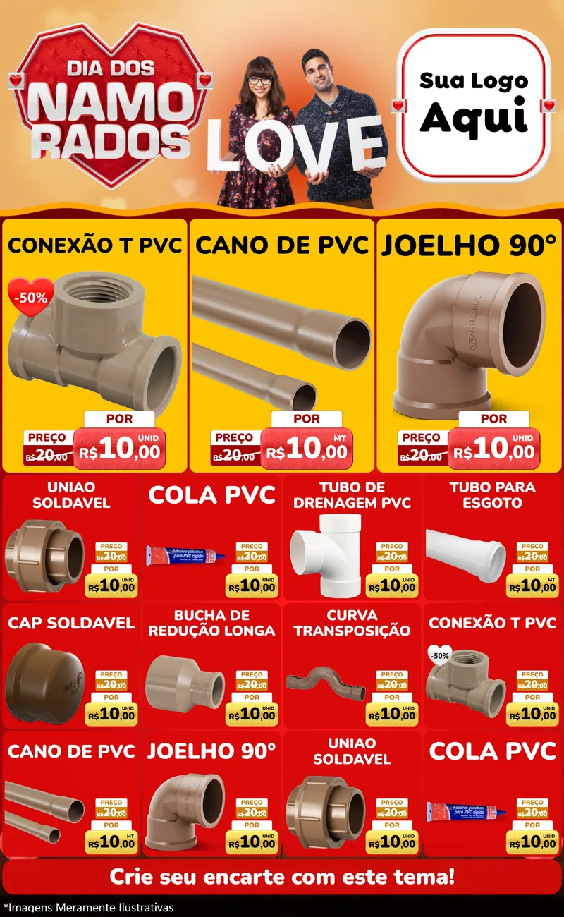 Modelo de Encarte para Encarte Grande com o tema Dia dos Namorados para Tubos e conexões