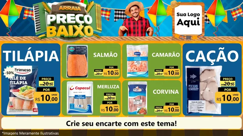 Modelo de TV para TV Horizontal com o tema Arraiá de Preço Baixo - Junina para Peixaria