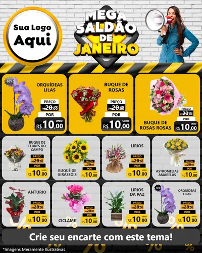 Modelo de Rede Social para Feed Instagram com o tema Mega Saldão de Janeiro para Floricultura e jardim