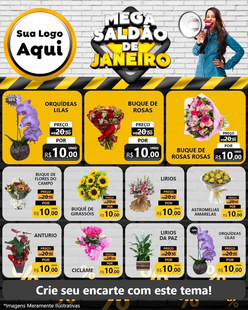 Modelo de Rede Social para Feed Instagram com o tema Mega Saldão de Janeiro para Floricultura e jardim