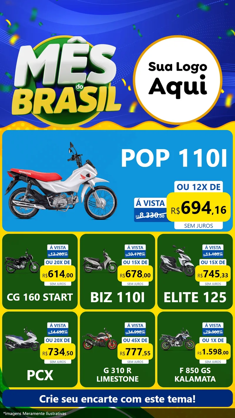 Modelo de Rede Social para Stories com o tema Mês do Brasil para Concessionaria de Motos
