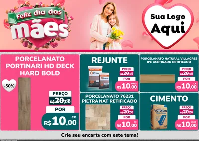 Modelo de Encarte para Encarte A4 Horizontal com o tema Feliz Dia das Mães para Pisos e revestimentos