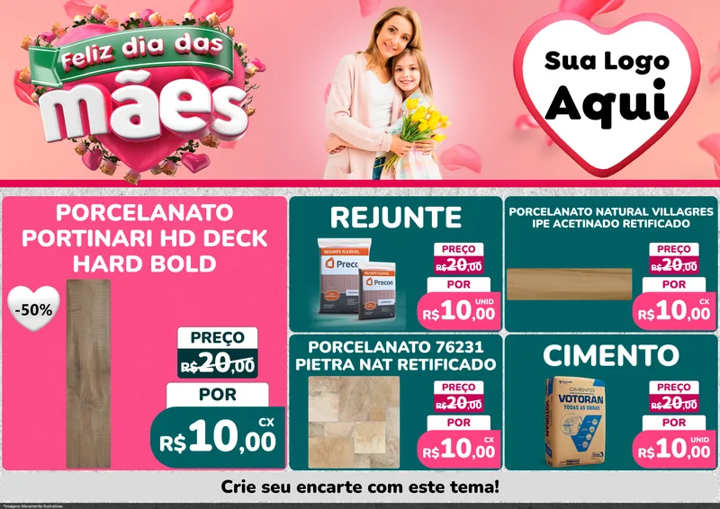 Modelo de Encarte para Encarte A4 Horizontal com o tema Feliz Dia das Mães para Pisos e revestimentos