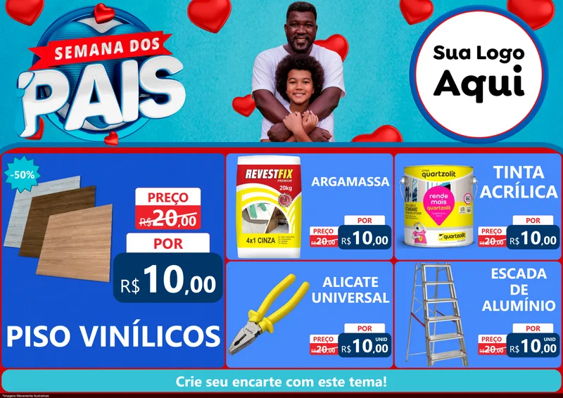 Modelo de Encarte para Encarte A4 Horizontal com o tema Semana Dos Pais para Material para Construção