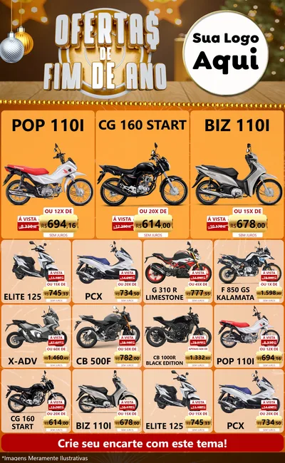 Modelo de Encarte para Encarte Grande com o tema Ofertas de Fim de Ano para Concessionaria de Motos