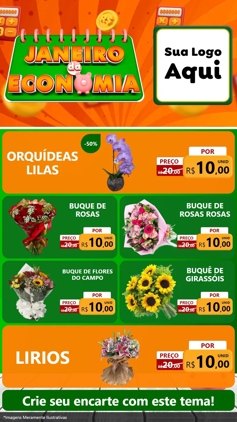 Modelo de TV para TV Vertical com o tema Janeiro da Economia para Floricultura e jardim