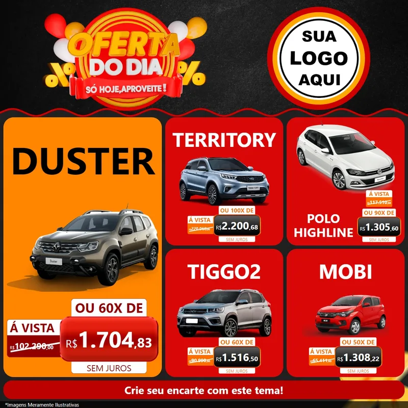 Modelo de Rede Social para Feed Facebook com o tema Oferta do Dia - Só hoje, Aproveite! para Concessionaria de Carros