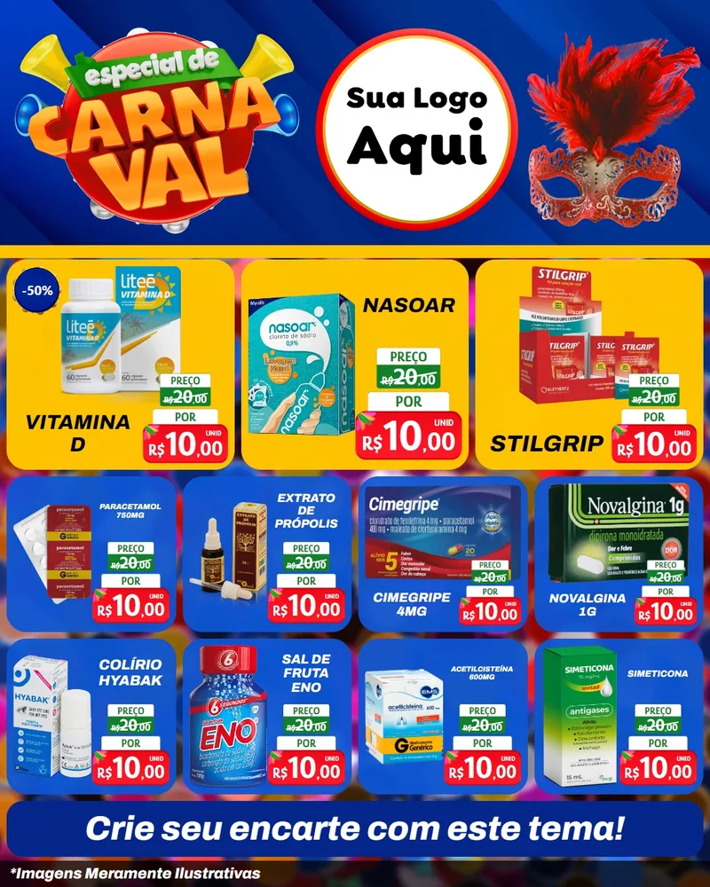 Modelo de Rede Social para Feed Instagram com o tema Especial de Carnaval para Farmácia