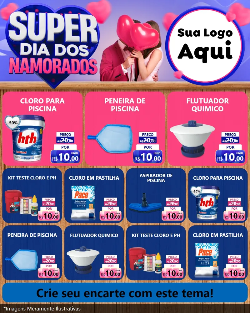 Modelo de Rede Social para Feed Instagram com o tema Super Dia dos Namorados para Produtos para Piscina