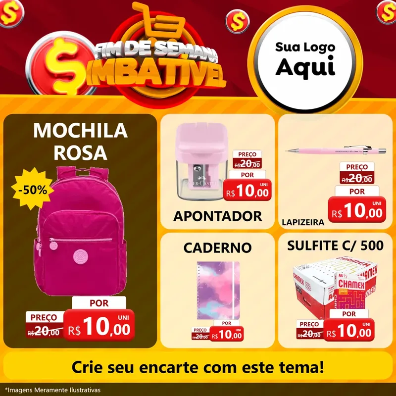 Modelo de Rede Social para Feed Facebook com o tema Fim de Semana Imbatível para Papelaria