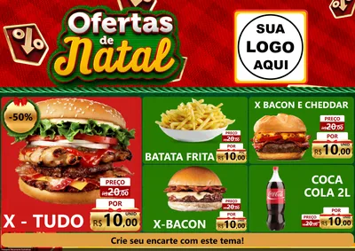 Modelo de Encarte para Encarte A4 Horizontal com o tema Ofertas de Natal para Hamburgueria