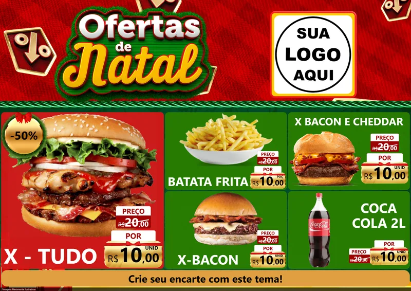 Modelo de Encarte para Encarte A4 Horizontal com o tema Ofertas de Natal para Hamburgueria