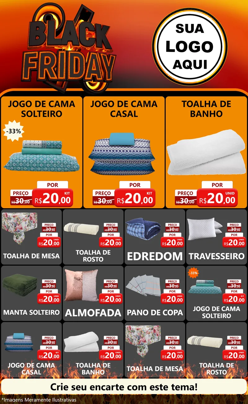 Modelo de Encarte para Encarte Grande com o tema Black Friday para Cama, Mesa e Banho