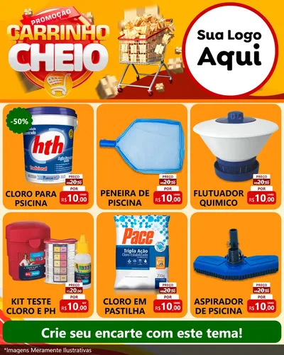 Modelo de Rede Social para Feed Instagram com o tema Promoção carrinho cheio para Produtos para Piscina