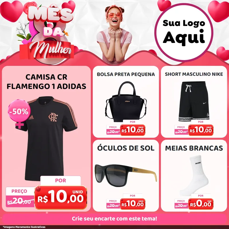 Modelo de Rede Social para Feed Facebook com o tema Mês da Mulher para Roupas e acessórios
